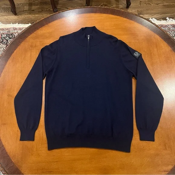 Belstaff Men’s The Tide Quarter Zip Knitwear Pullover Sweater Navy XXL Slim